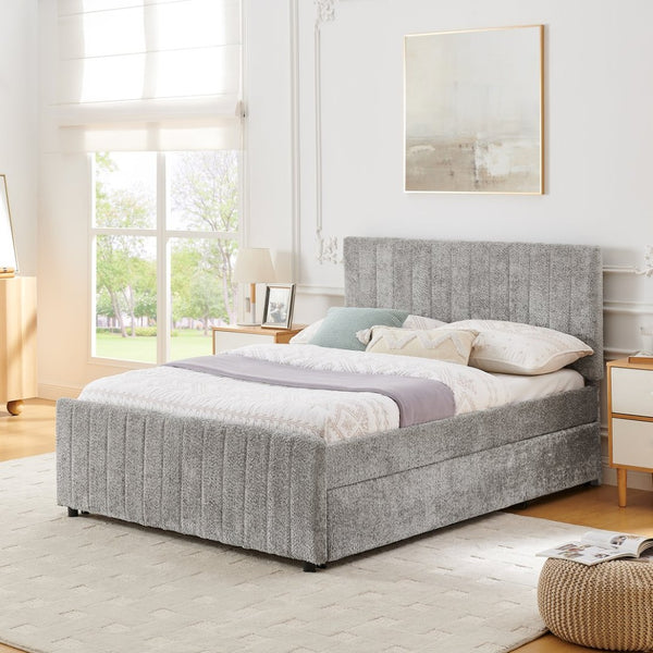 English Elm Full Size Chenille Upholstered Daybed with Pull Out Trundle for Guest Rooms Gray W1413S00206