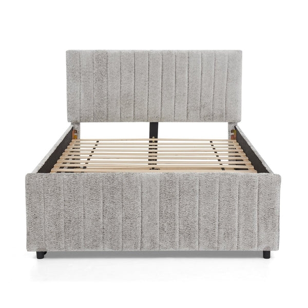 English Elm Full Size Chenille Upholstered Daybed with Pull Out Trundle for Guest Rooms Gray W1413S00206