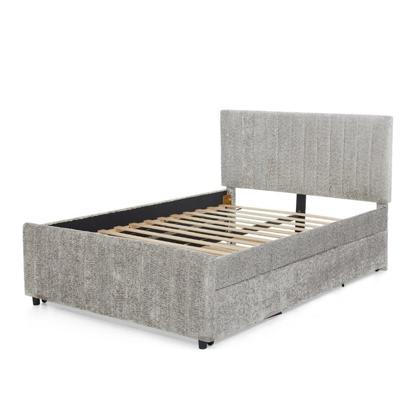 English Elm Full Size Chenille Upholstered Daybed with Pull Out Trundle for Guest Rooms Gray W1413S00206