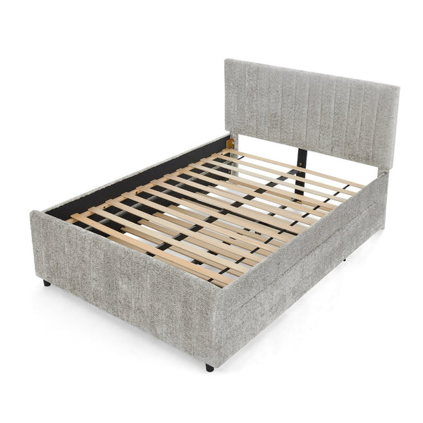 English Elm Full Size Chenille Upholstered Daybed with Pull Out Trundle for Guest Rooms Gray W1413S00206