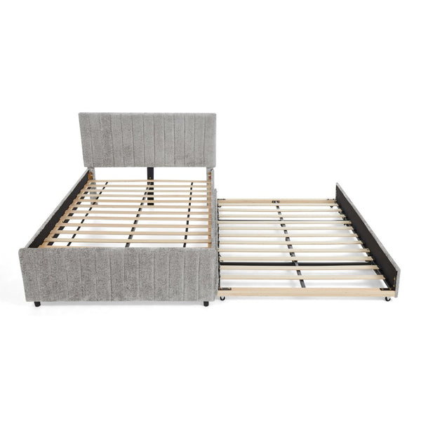 English Elm Full Size Chenille Upholstered Daybed with Pull Out Trundle for Guest Rooms Gray W1413S00206