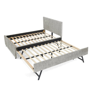 English Elm Full Size Chenille Upholstered Daybed with Pull Out Trundle for Guest Rooms Gray W1413S00206