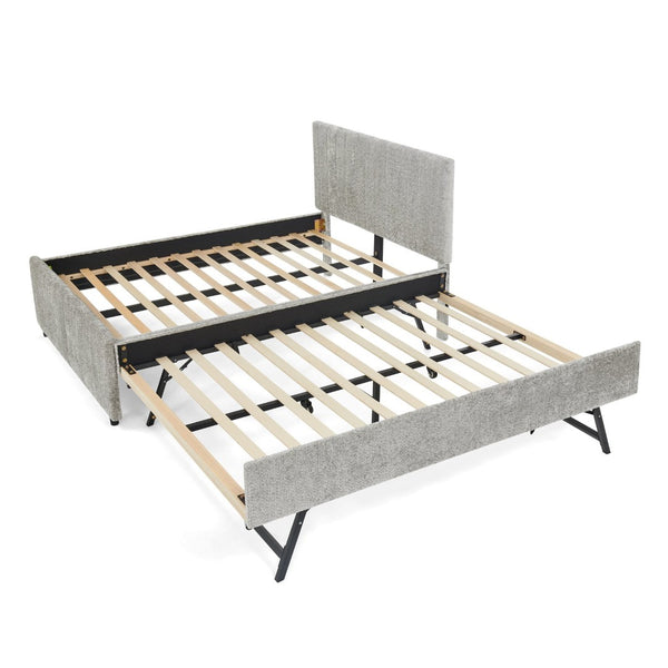 English Elm Full Size Chenille Upholstered Daybed with Pull Out Trundle for Guest Rooms Gray W1413S00206
