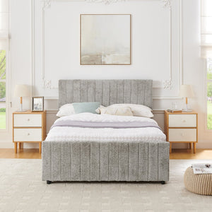English Elm Full Size Chenille Upholstered Daybed with Pull Out Trundle for Guest Rooms Gray W1413S00206