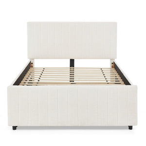 English Elm Full Size Chenille Upholstered Daybed with Pull Out Trundle for Guest Rooms Beige W1413S00207