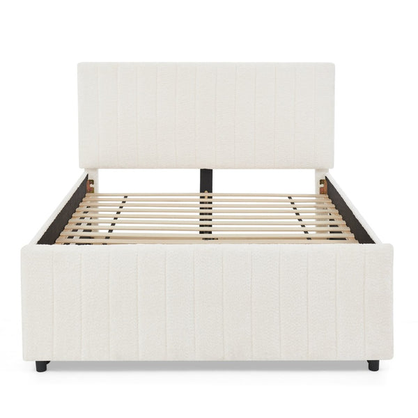 English Elm Full Size Chenille Upholstered Daybed with Pull Out Trundle for Guest Rooms Beige W1413S00207
