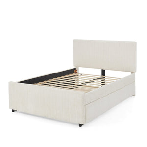English Elm Full Size Chenille Upholstered Daybed with Pull Out Trundle for Guest Rooms Beige W1413S00207