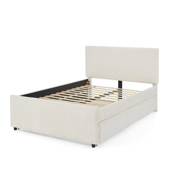 English Elm Full Size Chenille Upholstered Daybed with Pull Out Trundle for Guest Rooms Beige W1413S00207