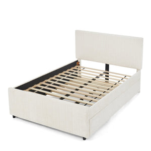 English Elm Full Size Chenille Upholstered Daybed with Pull Out Trundle for Guest Rooms Beige W1413S00207