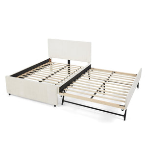 English Elm Full Size Chenille Upholstered Daybed with Pull Out Trundle for Guest Rooms Beige W1413S00207