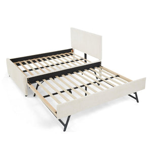 English Elm Full Size Chenille Upholstered Daybed with Pull Out Trundle for Guest Rooms Beige W1413S00207