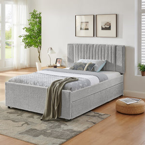 English Elm Full Chenille Upholstered Bed with Channel Tufted Headboard Trundle and Storage Drawers Grey W1413S00208