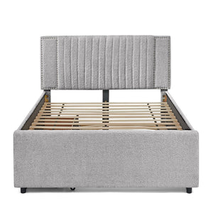 English Elm Full Chenille Upholstered Bed with Channel Tufted Headboard Trundle and Storage Drawers Grey W1413S00208