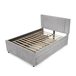 English Elm Full Chenille Upholstered Bed with Channel Tufted Headboard Trundle and Storage Drawers Grey W1413S00208