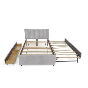 English Elm Full Chenille Upholstered Bed with Channel Tufted Headboard Trundle and Storage Drawers Grey W1413S00208