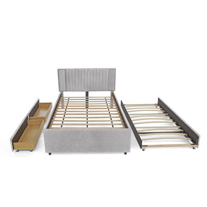 English Elm Full Chenille Upholstered Bed with Channel Tufted Headboard Trundle and Storage Drawers Grey W1413S00208