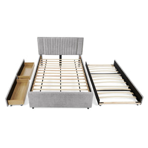 English Elm Full Chenille Upholstered Bed with Channel Tufted Headboard Trundle and Storage Drawers Grey W1413S00208