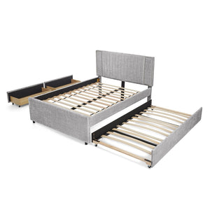 English Elm Full Chenille Upholstered Bed with Channel Tufted Headboard Trundle and Storage Drawers Grey W1413S00208