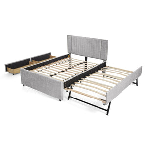 English Elm Full Chenille Upholstered Bed with Channel Tufted Headboard Trundle and Storage Drawers Grey W1413S00208