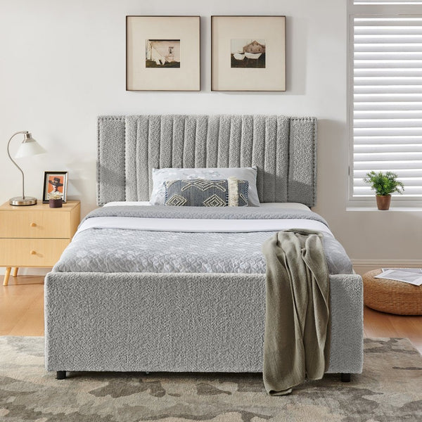 English Elm Full Chenille Upholstered Bed with Channel Tufted Headboard Trundle and Storage Drawers Grey W1413S00208