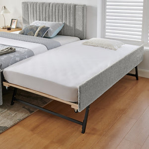English Elm Full Chenille Upholstered Bed with Channel Tufted Headboard Trundle and Storage Drawers Grey W1413S00208