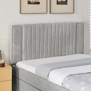 English Elm Full Chenille Upholstered Bed with Channel Tufted Headboard Trundle and Storage Drawers Grey W1413S00208
