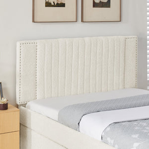English Elm Full Chenille Upholstered Bed with Channel Tufted Headboard Trundle and Storage Drawers Beige W1413S00209