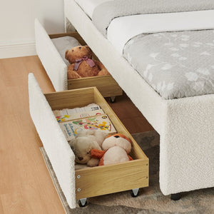 English Elm Full Chenille Upholstered Bed with Channel Tufted Headboard Trundle and Storage Drawers Beige W1413S00209