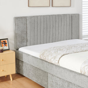 English Elm Queen Chenille Upholstered Storage Bed with Trundle Channel Tufted Headboard Nailhead Detail Grey W1413S00210