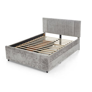English Elm Queen Chenille Upholstered Storage Bed with Trundle Channel Tufted Headboard Nailhead Detail Grey W1413S00210