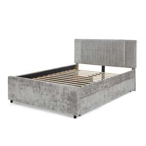 English Elm Queen Chenille Upholstered Storage Bed with Trundle Channel Tufted Headboard Nailhead Detail Grey W1413S00210
