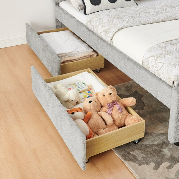 English Elm Queen Chenille Upholstered Storage Bed with Trundle Channel Tufted Headboard Nailhead Detail Grey W1413S00210