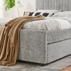 English Elm Queen Chenille Upholstered Storage Bed with Trundle Channel Tufted Headboard Nailhead Detail Grey W1413S00210