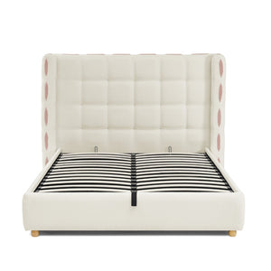 English Elm Queen Wingback Storage Bed Chenille Upholstered Gas Lift Platform with Tufted Headboard White W1413S00212