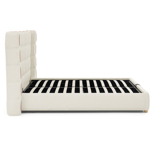 English Elm Queen Wingback Storage Bed Chenille Upholstered Gas Lift Platform with Tufted Headboard White W1413S00212