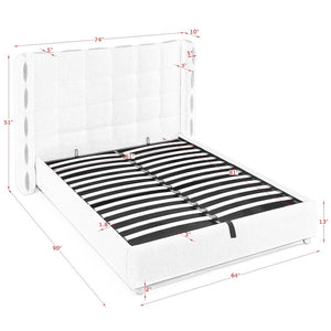 English Elm Queen Wingback Storage Bed Chenille Upholstered Gas Lift Platform with Tufted Headboard White W1413S00212