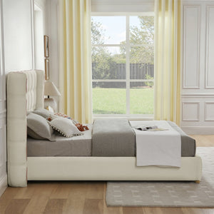 English Elm Queen Wingback Storage Bed Chenille Upholstered Gas Lift Platform with Tufted Headboard White W1413S00212
