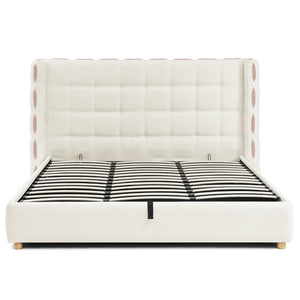 English Elm King Wingback Storage Bed Chenille Upholstered Gas Lift Platform with Tufted Headboard White W1413S00213