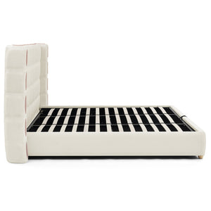 English Elm King Wingback Storage Bed Chenille Upholstered Gas Lift Platform with Tufted Headboard White W1413S00213