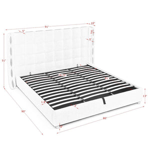English Elm King Wingback Storage Bed Chenille Upholstered Gas Lift Platform with Tufted Headboard White W1413S00213