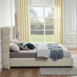 English Elm King Wingback Storage Bed Chenille Upholstered Gas Lift Platform with Tufted Headboard White W1413S00213