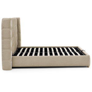 English Elm Queen Wingback Storage Bed Chenille Upholstered Gas Lift Platform with Tufted Headboard Khaki W1413S00214