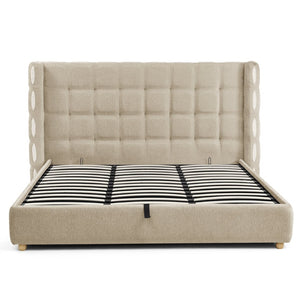 English Elm King Wingback Storage Bed Chenille Upholstered Gas Lift Platform with Tufted Headboard Khaki W1413S00215