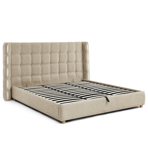 English Elm King Wingback Storage Bed Chenille Upholstered Gas Lift Platform with Tufted Headboard Khaki W1413S00215