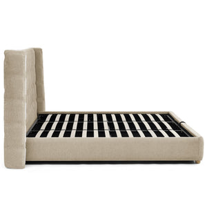 English Elm King Wingback Storage Bed Chenille Upholstered Gas Lift Platform with Tufted Headboard Khaki W1413S00215