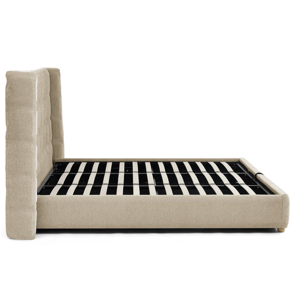 English Elm King Wingback Storage Bed Chenille Upholstered Gas Lift Platform with Tufted Headboard Khaki W1413S00215