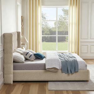 English Elm King Wingback Storage Bed Chenille Upholstered Gas Lift Platform with Tufted Headboard Khaki W1413S00215
