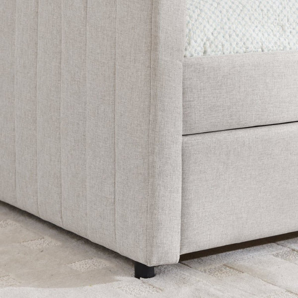 English Elm Full Size Linen Upholstered Daybed with Trundle Striped Sofa Sleeper for Guest Rooms W1413S00216