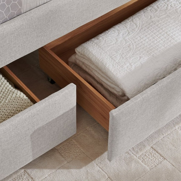 English Elm Queen Daybed with Trundle Drawers Linen Stripe Upholstery Guest Room Sofa Sleeper W1413S00217