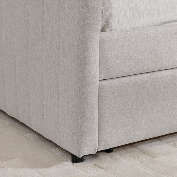 English Elm Queen Daybed with Trundle Drawers Linen Stripe Upholstery Guest Room Sofa Sleeper W1413S00217